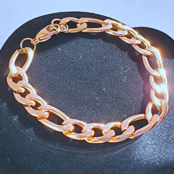 Mens 18K Rose Gold Figaro Chain Link Bracelet 18 Karat Guys